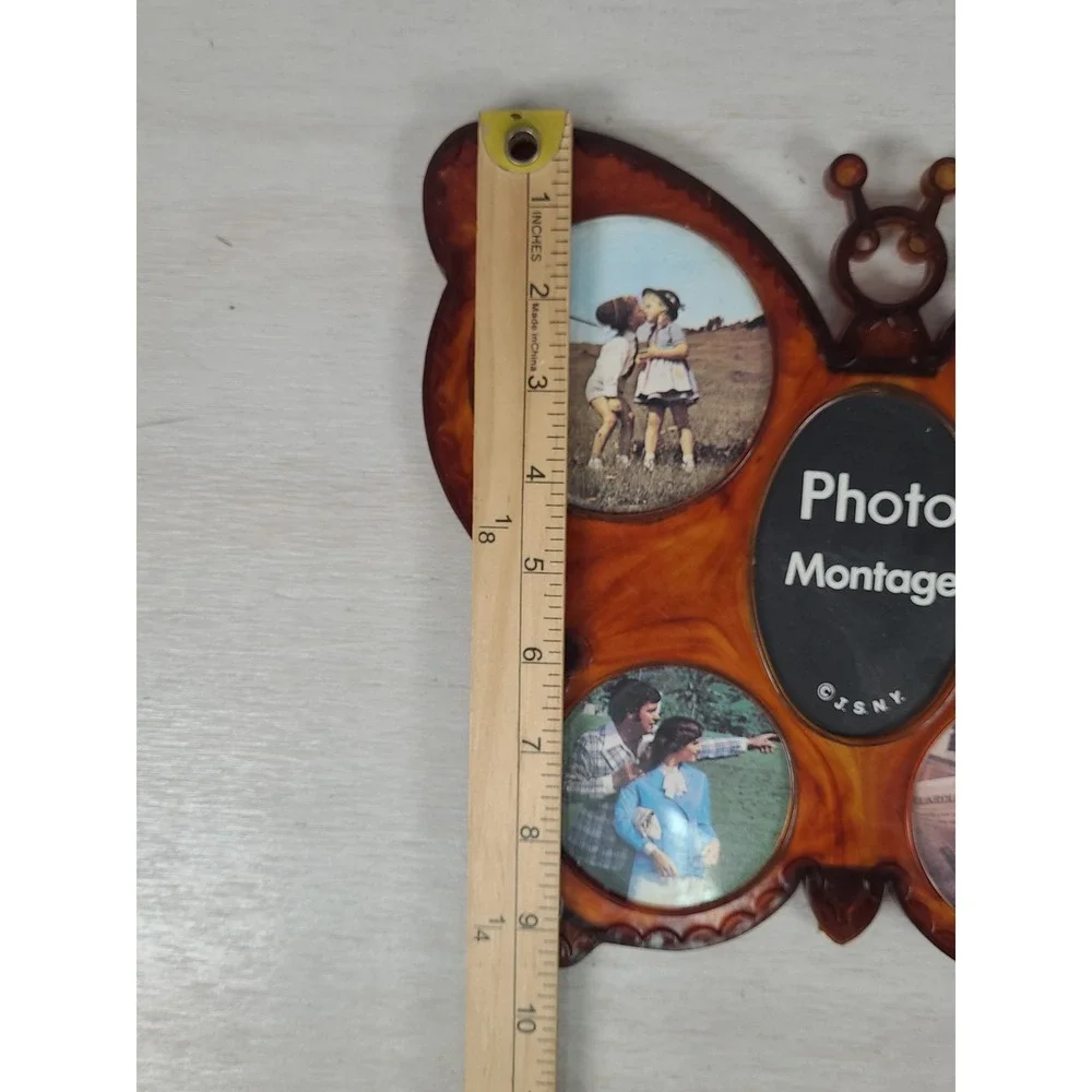 Butterfly Photo Frame Collage Plastic Tabletop Vintage JSNY Hong Kong Boho Brown
